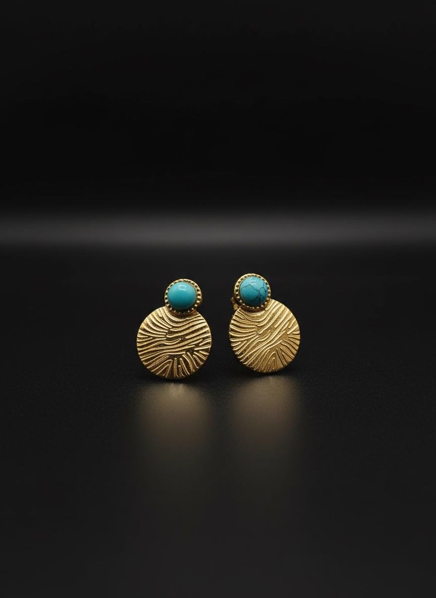 Aros enchape de oro 18 kilates con piedra turquesa